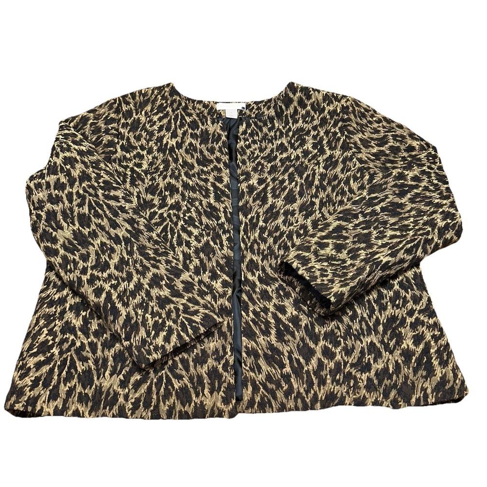 Vintage Christopher & Banks Leopard Print Open Front Blazer Jacket Women's XL